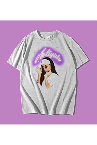 rebelberi Tricou alb unisex oversize scris Aaliyah Rnb R&b