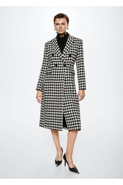MANGO Woman Palton de lână pentru femei cu model Houndstooth