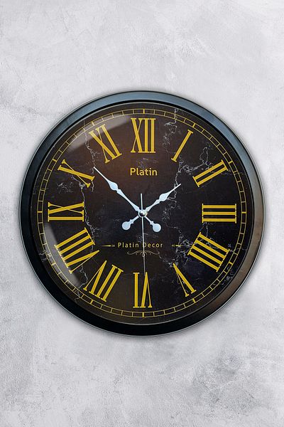 Kasva Concept Gift 40 cm Black Metal Yellow Roman Numeral Wall Clock