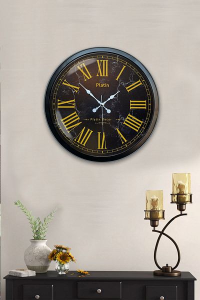 Kasva Concept Gift 40 cm Black Metal Yellow Roman Numeral Wall Clock