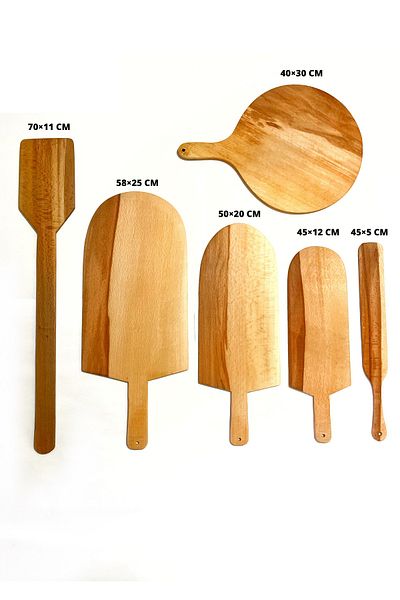 Kitchen Mania طقم مجرفة فرن خشبي لحمكون-بيتا-خبز مسطح-بيتزا طقم مجرفة 6 قطع