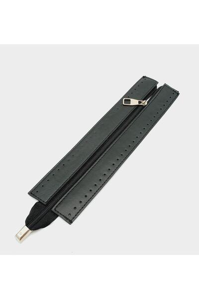 angel çanta aksesuar تصميم خصر معدني أسود فضي مع سحاب جلدي مقاس 28 سم