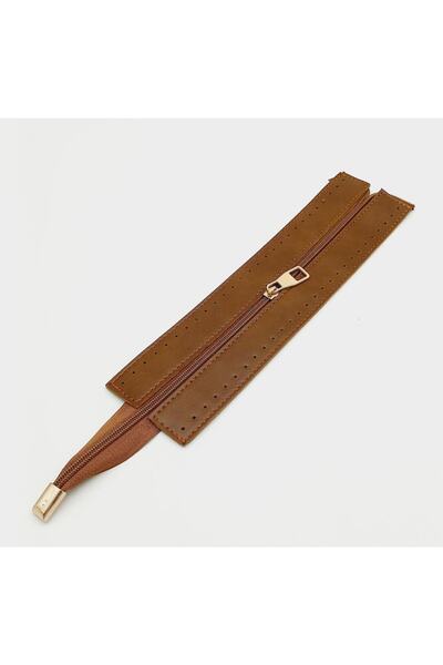 angel çanta aksesuar Taba Renk 28 Cm Derili Fermuar Light Gold Metalli