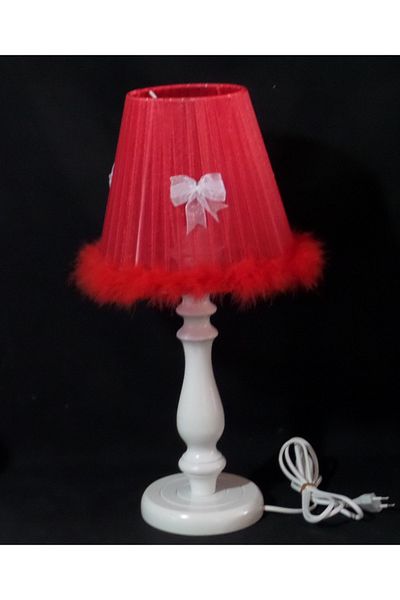 TEKAY AYDINLATMA Red Plush Feather Bow Children's Room Bedroom Lampshade