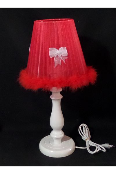 TEKAY AYDINLATMA Red Plush Feather Bow Children's Room Bedroom Lampshade
