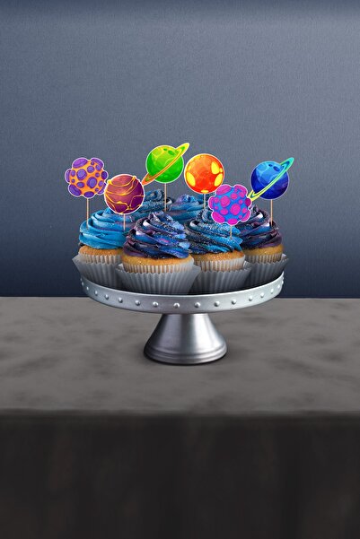 Hey Parti زينة كب كيك مكونة من 12 قطعة بطابع الفضاء