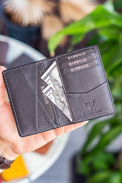 Garbalia Buenos Genuine Leather Minimal Design Anthracite Card Holder Wallet