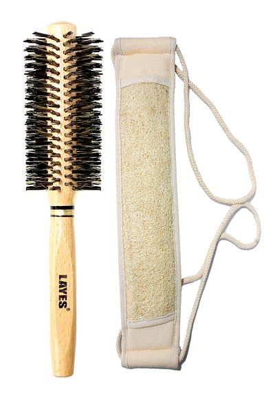 Layes Natural Pumpkin Fiber Back Scrub with String and Crushed Blow Dry Brush