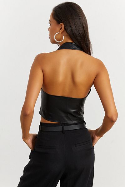 Cool & Sexy Дамска черна елек от изкуствена кожа NH41