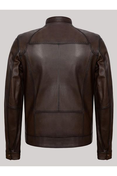 Derimont's Genuine Leather Brown Men's Leather Coat Edge Embroidered Zippered Leather Jacket