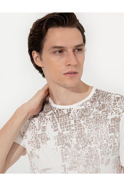 Pierre Cardin Μπλουζάκι Ecru Slim Fit Crew Neck