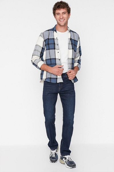 Trendyol Collection Sötétkék rugalmas szövet normál szabású farmer farmer nadrág TMNAW23JE00036