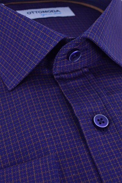 Ottomoda Erkek Ekose Pamuklu Çizgili Uzun Kollu Gömlek, Ot-c-20002