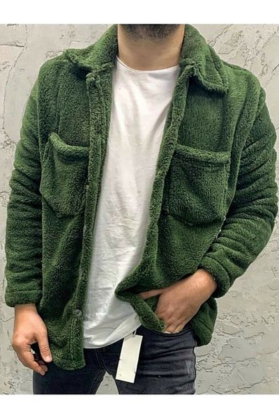 modasende Unisex Regular Fit Τσέπη Λεπτομερές Χοντρό Λούτρινο Μπουφάν