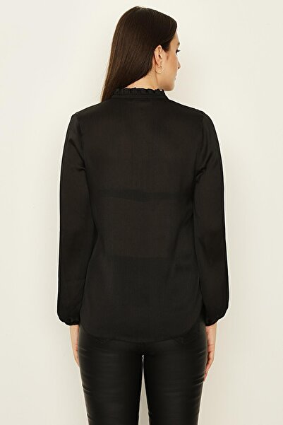 Select Moda Γυναικεία μαύρη μακρυμάνικη μπλούζα με γιακά