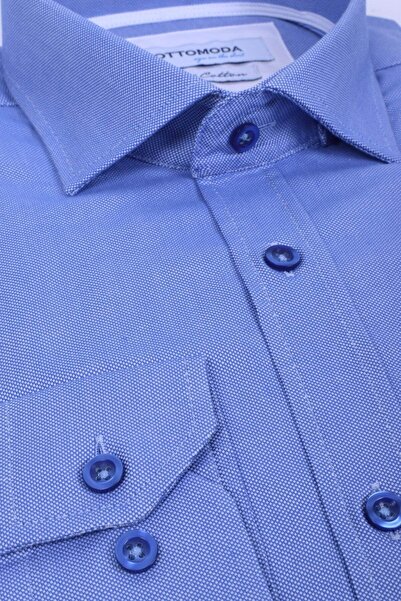 Ottomoda Oxford %100 Pamuklu Mavi Düz Uzun Kollu Klasik Gömlek, Ot-c-20161