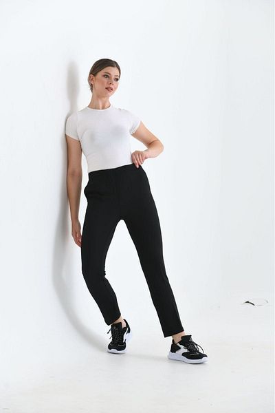 Zey&Ka Butik Plus Size Elastic Waist Pipe Leg Trousers