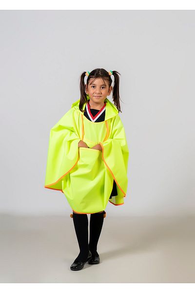Belkızın Atölyesi Neon Green Color Hooded Raincoat Poncho