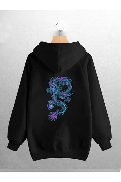 CANDEL Φούτερ Unisex με μπλε κουκούλα με σχέδιο Dragon