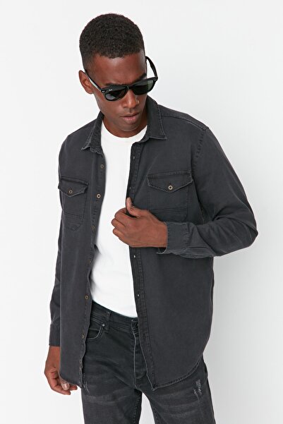 Trendyol Collection Black Metal Button Jeans Shirt Tmnss20Go0104