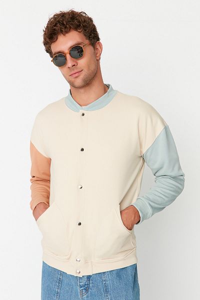 Trendyol Collection Beige Regular/Normal Cut Color Block Cotton Cardigan TMNAW22HI1257