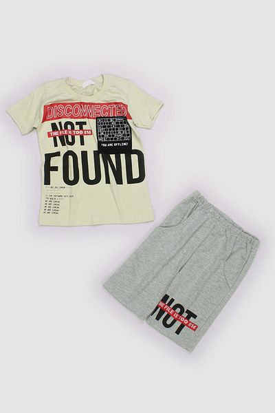 Peki Summer Boy's Combed Cotton 100% Cotton Not Found Printed T-Shirt & Shorts 2 Piece Set 13642
