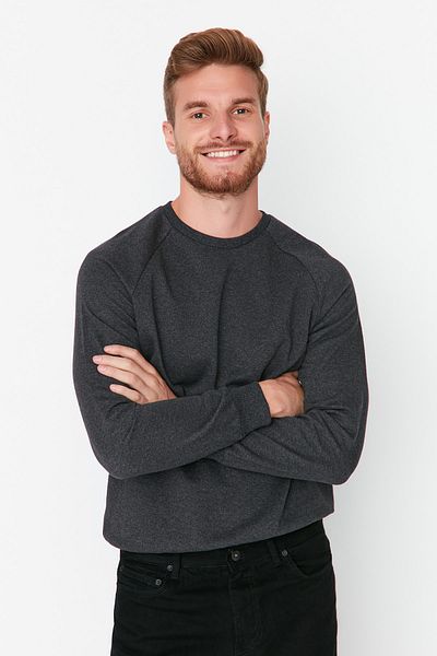 Trendyol Collection Anthracite Melange Fleece/Ζεστό φούτερ - Κανονική εφαρμογή TMNAW23SW00189