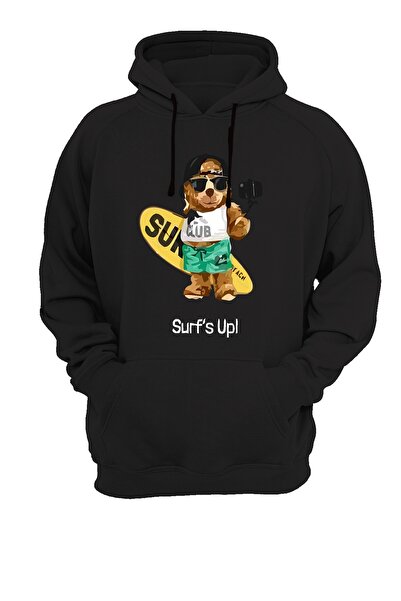 WİDİ Surfer Teddy Bear Štampano crna majica