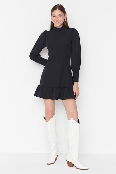 Trendyol Collection Sötétkék mini állványgallér Flounce szőtt ruha TWOAW21EL1816