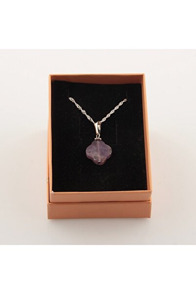 Deniz Doğal Taş Sertifikalı Ametist Taşı ( Taşlar) Doğaltaş Yonca Kolye Ucu -...