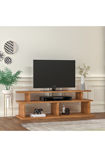 WOODFACE Masif Ahşap Televizyon Sehpası 120x40 Cm Doğal Ahşap Özel Tasarım Meşe