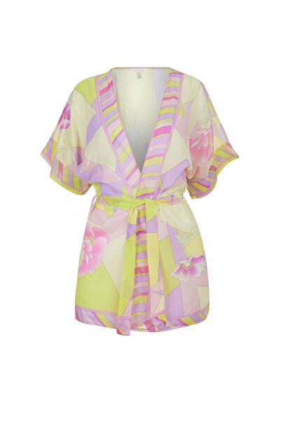 AQUELLA Desenli Renkli Kısa Kimono