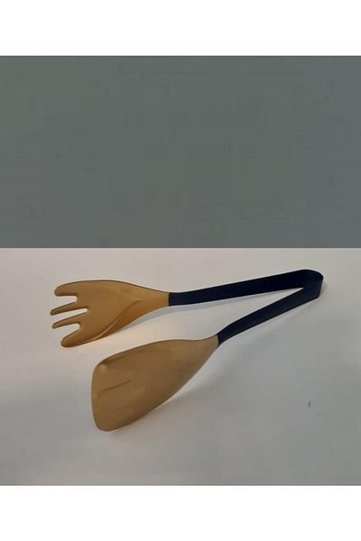 ROY KING Steel Salad Tongs Matte Gold Navy Blue