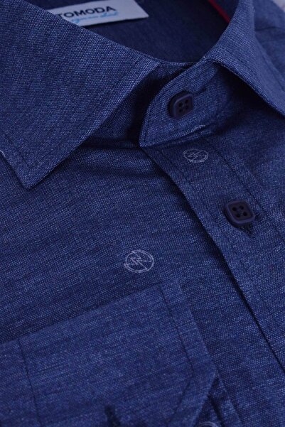 Ottomoda Erkek Lacivert Baskılı Uzun Kollu Yarı Slim Gömlek, Ot-c-20038