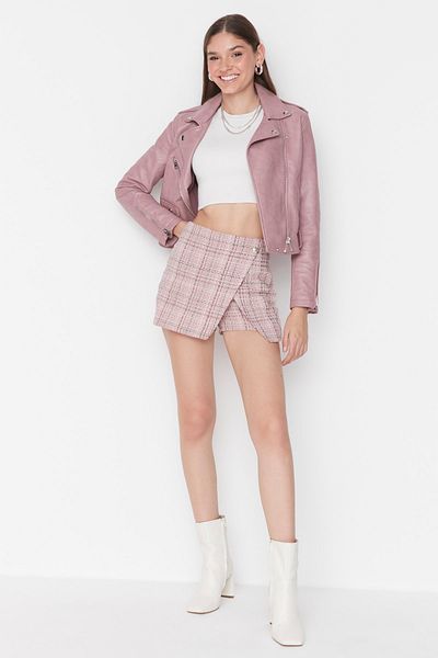 Trendyol Collection Rosafarbener, hoch taillierter, gewebter Shorts-Rock aus Tweed TWOAW23SR00029