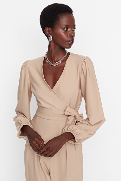 Trendyol Collection Μπλούζα με διπλό γιακά υφαντό βιζόν TWOAW20BZ1089