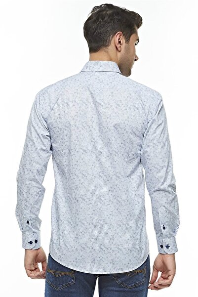 Ottomoda Erkek Beyaz Desenli Uzun Kollu Pamuklu Regular Gömlek, Ot-c-20053