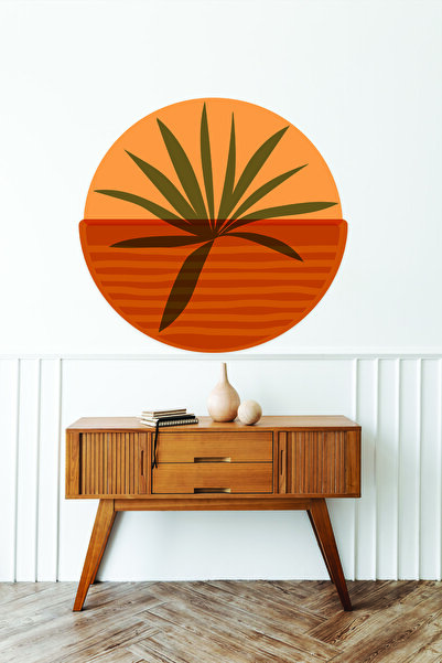 Sepet Yıldızı Leaf Patterned Bohemian Sticker Round Wall Sticker 95x95 Cm