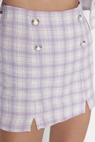 Trendyol Collection Šeříková kostkovaná sukně s knoflíčky TWOAW23SR00016