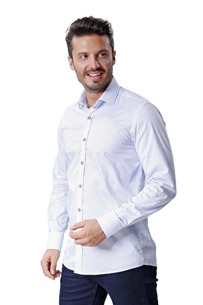 Ottomoda Erkek Çizgili Desenli Uzun Kollu %100 Pamuklu Gömlek,ot-c-20077