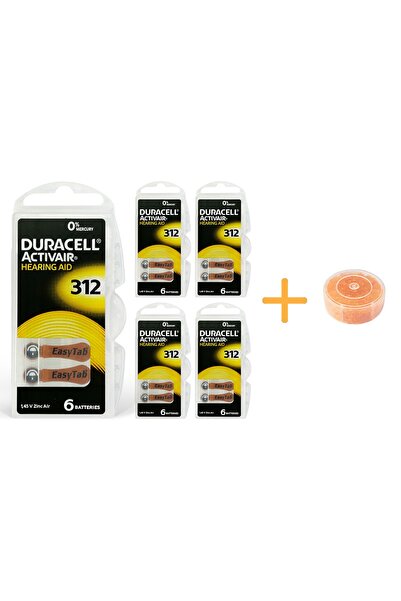 Duracell Activair 312 No Işitme Pili (5 Paket X 6= 30 Adet) + Nem Alıcı Tablet