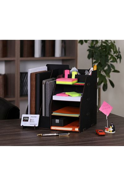 ByKurt Document Rack Wooden Organizer Table Top Organizer Black