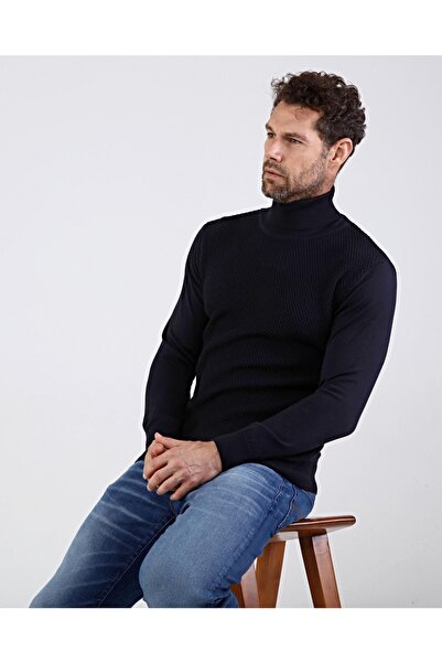 Çizgi Triko Чоловічий трикотажний светр з довгими рукавами та еластичною талією, з малюнком рибалки, синій