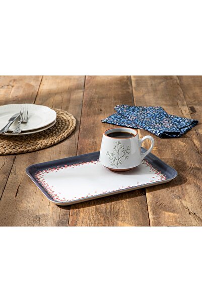 English Home Floweret Melamin Kaydırmaz Tepsi 20x28,5 Cm Lacivert