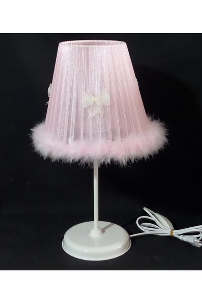 TEKAY AYDINLATMA Pink Bow White Metal Leg Girl's Room Bedroom Lampshade