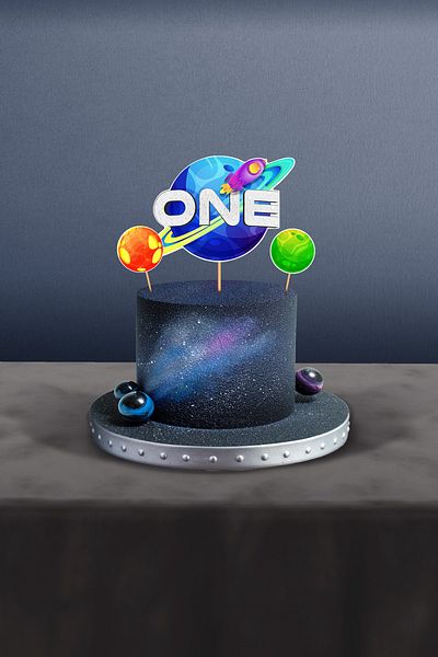 Hey Parti Διαστημικό θέμα One 3 τεμαχίων 1 έτους Στολίδι για τούρτα