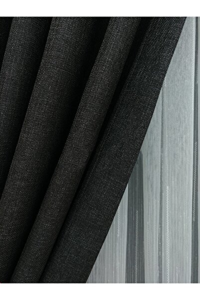 Evdepo Home Crown Smoked Solid Color Pleatless Linen Background Curtain, Extraforced Straight Planting, Single Wing