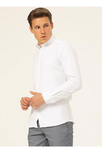 SÜVARİ Κλασικό ανδρικό πουκάμισο Dobby White Gm2024700327