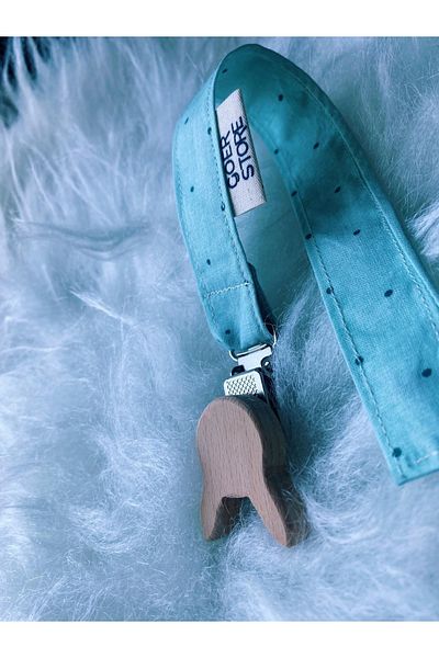 GOER STORE Natural Wooden Rabbit Detailed Soft Mint 100% Cotton Fabric Baby Pacifier Strap