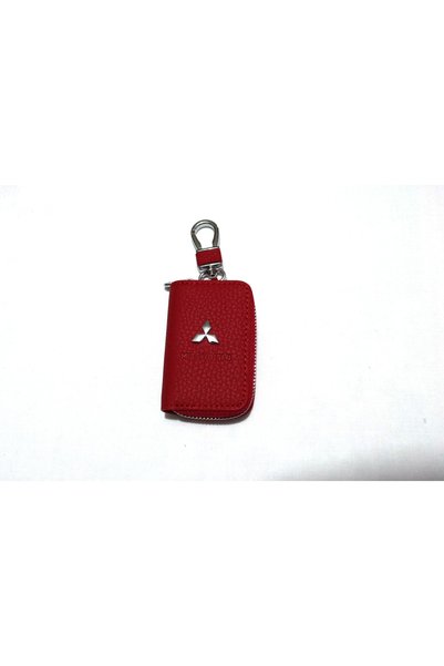 idealaksesuar Mitsubishi Leather Zippered Keychain Remote Control Case Red Quality Bag
